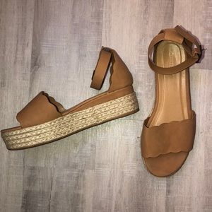 Tan Scalloped Platform Shoes